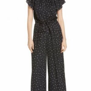 Rebecca Taylor Paint Dot Silk Jumpsuit | Black & Pink | Size 2 | Wide Leg | NWOT